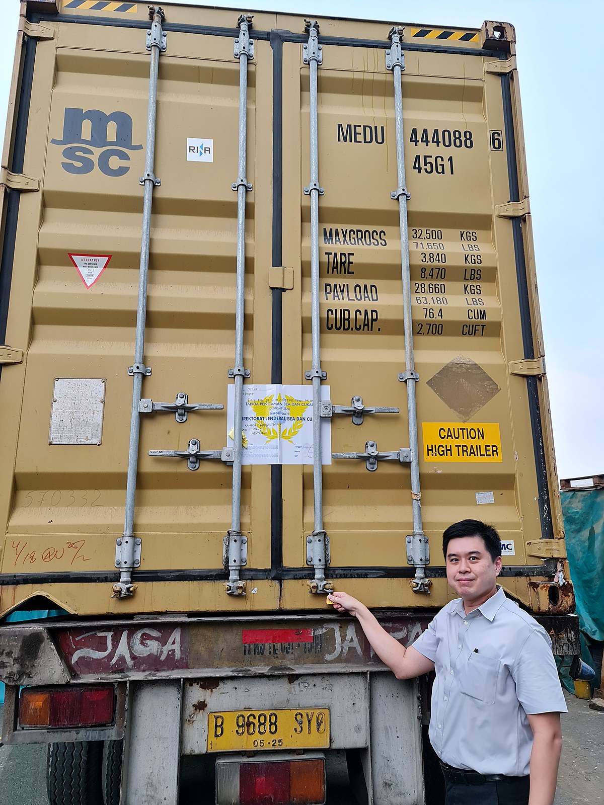 Sealed MSC export container at the PT Glory Offset Press loading yard, ready to ship
