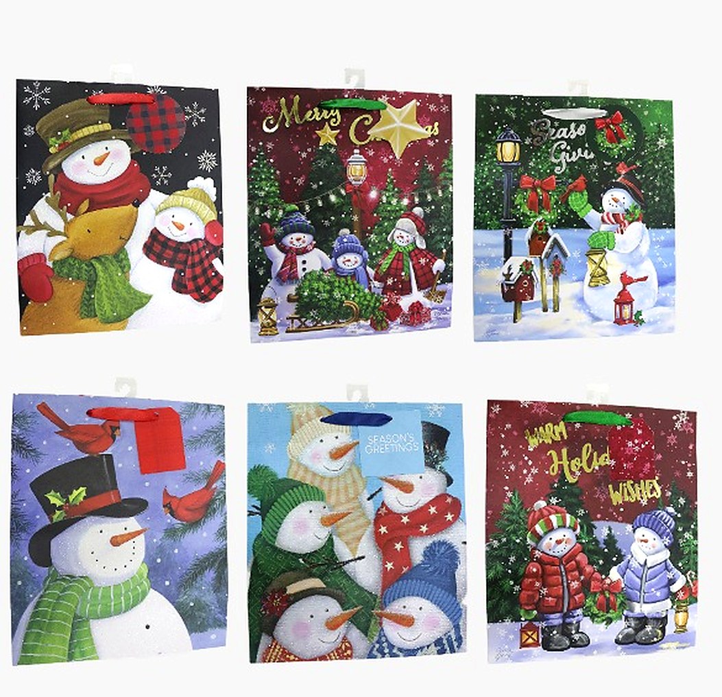 Six snowman-themed gift bag designs for the holiday season
